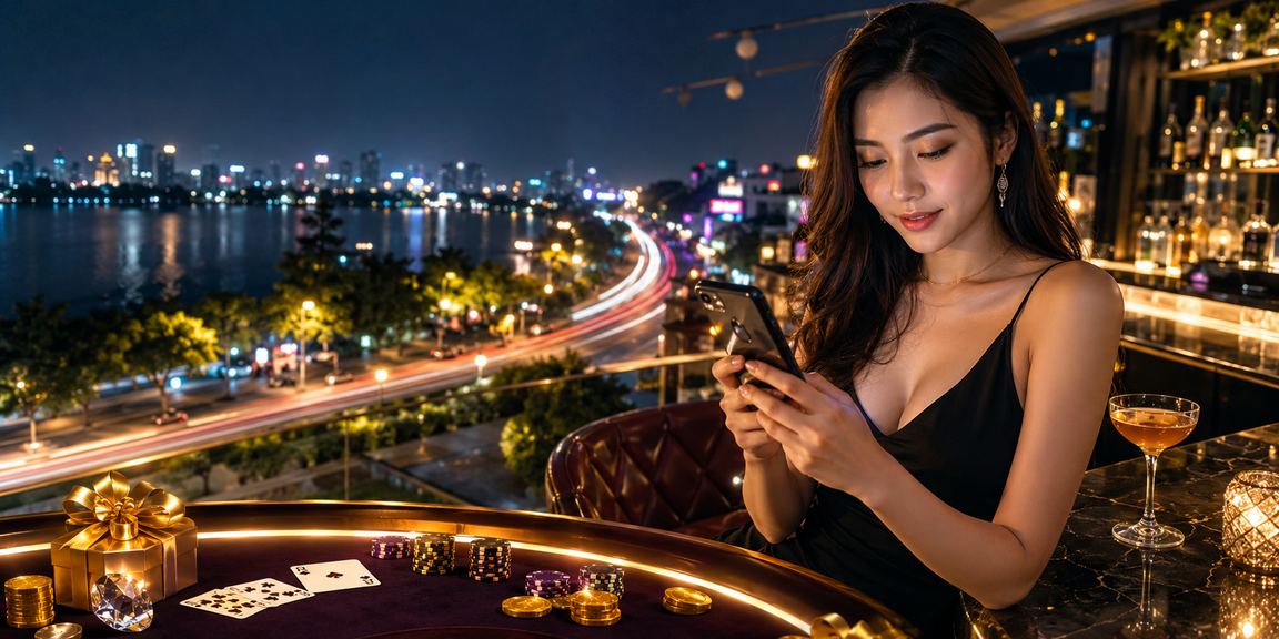 Bàn baccarat neon sáng rực tại Hà Nội — không khí casino trực tuyến hiện đại