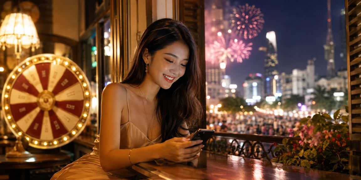 Người chơi tham gia vòng quay may mắn tại quán cà phê ở TP.HCM về đêm